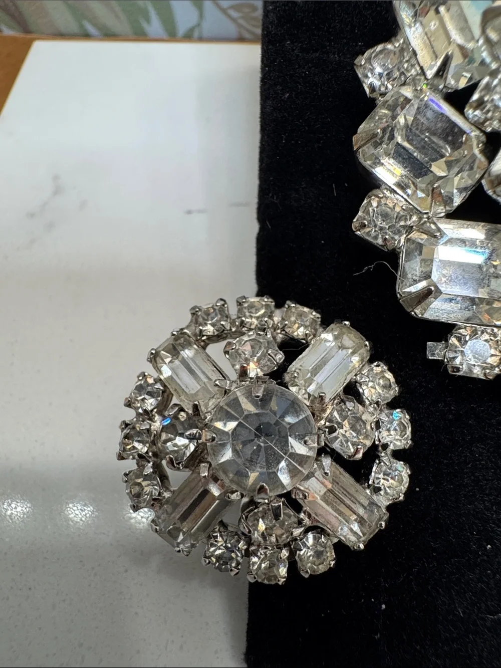 Albert Weiss Clear Crystal Cluster Brooch with Matching Clip Earrings